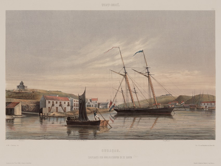 "Ligplaats der oorlogschepen in de haven"