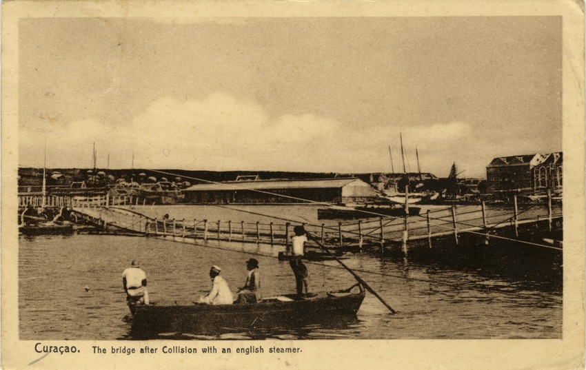 "Curaçao. The bridge after Collision with an english steamer."