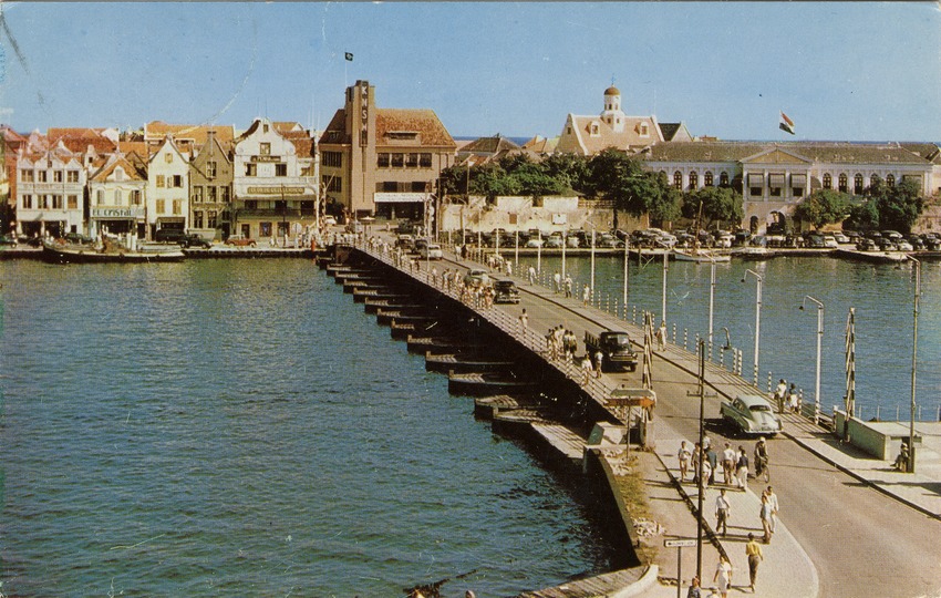 "Pontoon Bridge with view of "Punda" section of Willemstad. Curcacao, Netherlands Antilles."