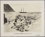 Verscheping van zout van de zoutpannen aan de Sint Marthabaai op Curaçao naar een Noord-Amerikaanse schoenerbrik (op de achtergrond)