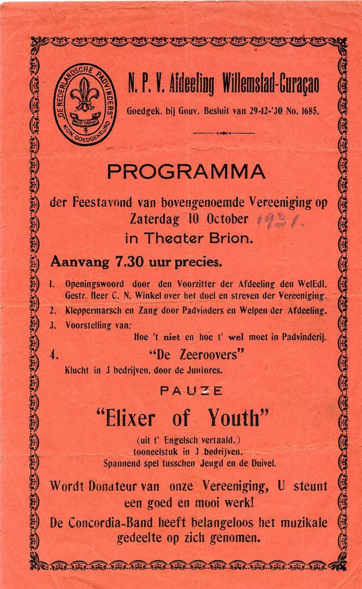 Programma der feestavond van de N.P.V. afdeeling Willemstad-Curaçao