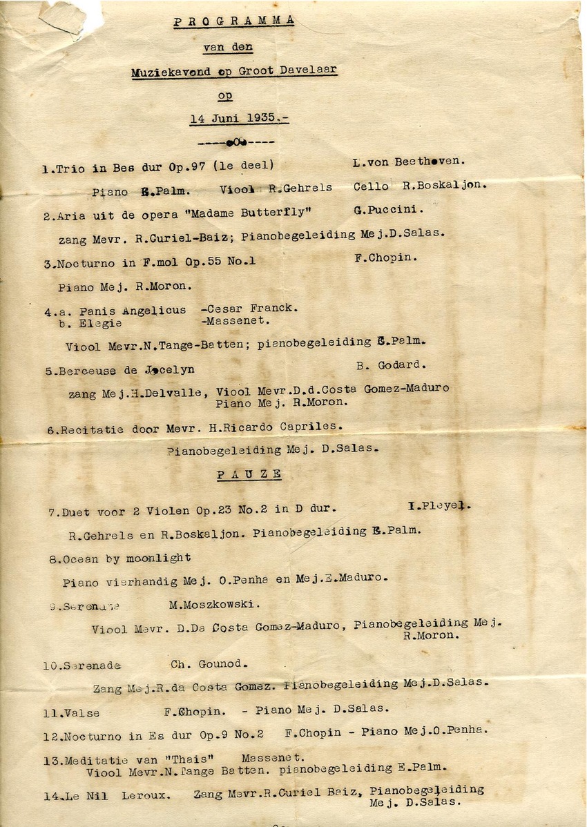 Programma van den muziekavond op Groot Davelaar