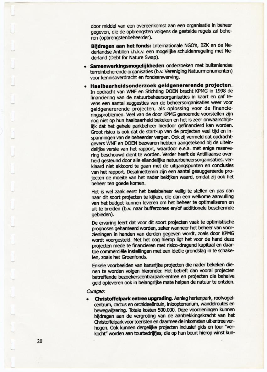 Begroting en financieringsplan - voor de beheerskosten van belangrijke natuurgebieden van de Nederlandse Antillen - New Page