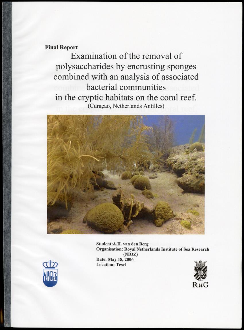 Examination of the removal of popysaccharides by encrusting sponges with an analysis of associated bacterial communities in the cryptic habitats on the coral reef - New Page