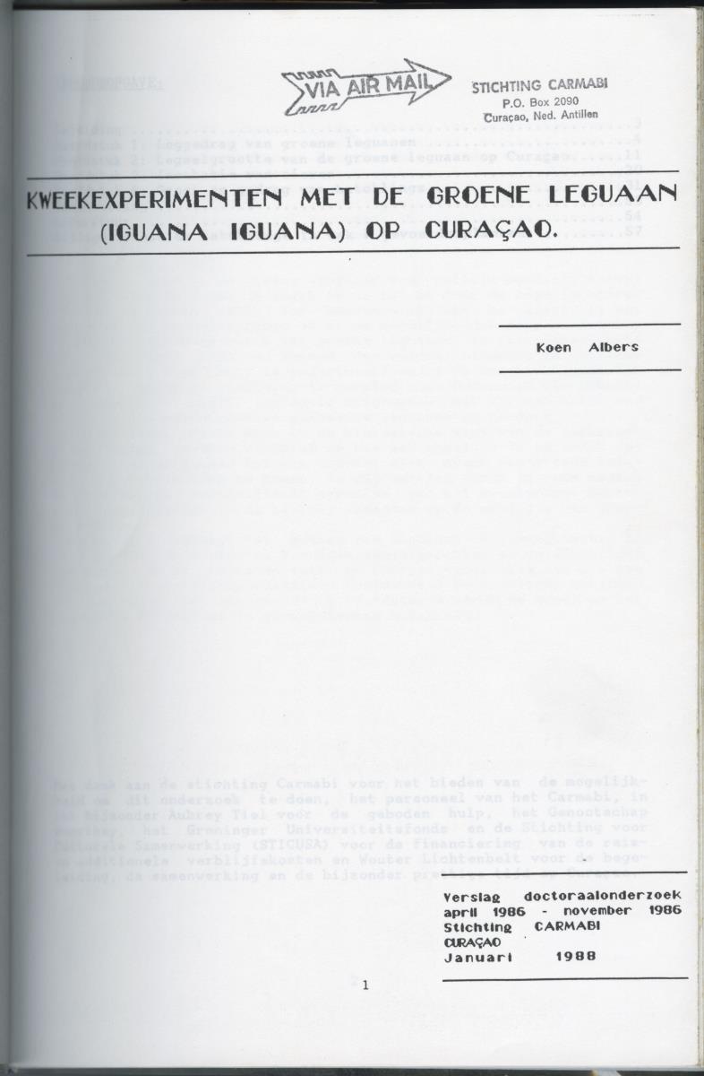 KWEEKEXPERIMENTEN MET DE GROENE LEGUAAN (IGUANA IGUANA) OP CURACAO - New Page