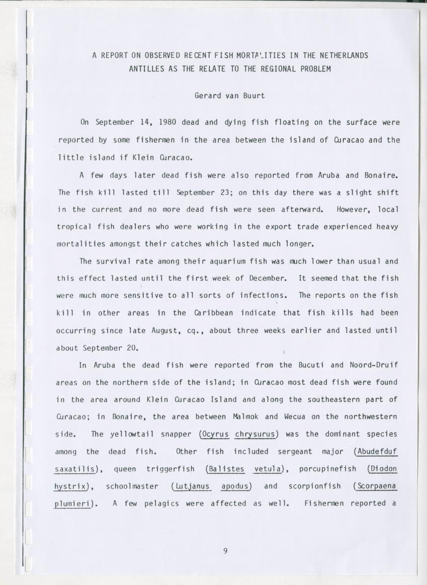 Z-A report on observed recent fish mortalities in the Netherlands Antilles as the relate to the regional problem - New Page