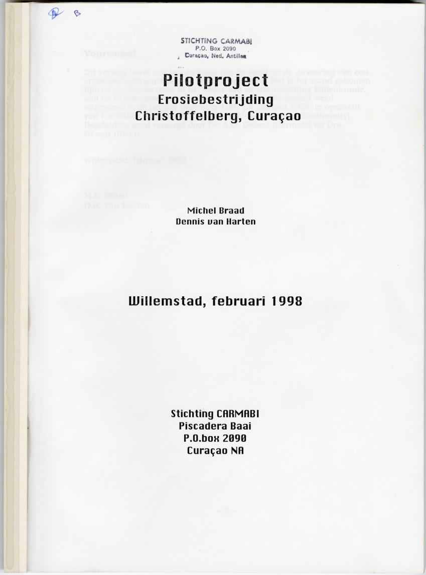 Pilotproject Erosiebestrijding Christoffelberg, Curacao - New Page
