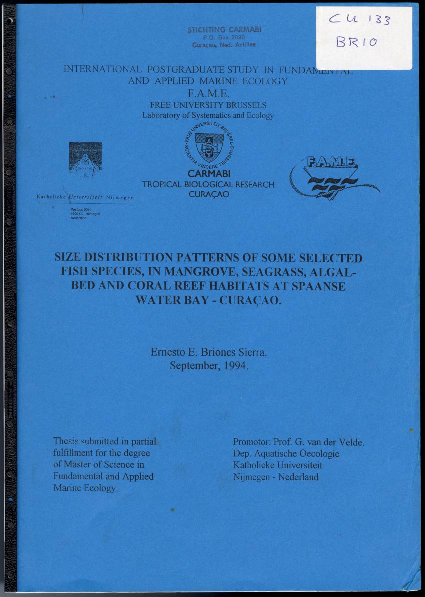 Z-Size distribution patterns of some selected fish species, in mangrove, seagrass, algal-bed and coral reef habitats at Spanishe Water Bay - Curacao - New Page