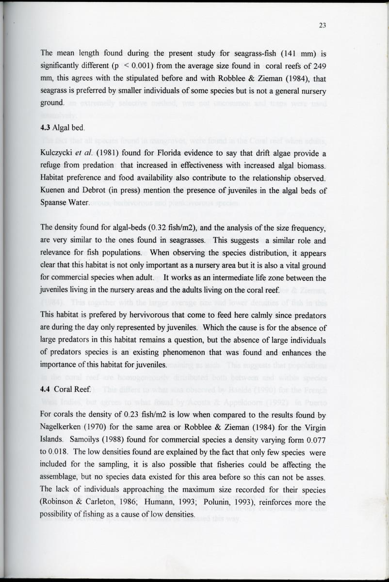 Size distribution patterns of some selected fish species, in mangrove, seagrass, algal-bed and coral reef habitats at Spanishe Water Bay - Curacao - New Page