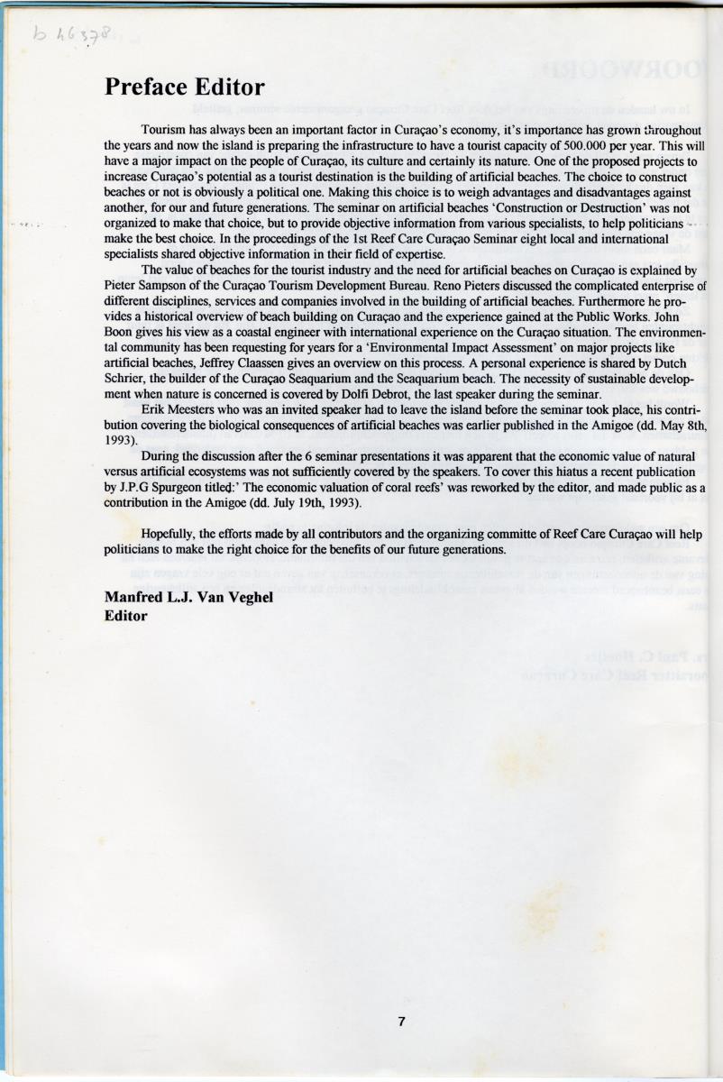 Artificial Beaches: Construction or destruction? - Proceedings of the 1st Reef Care Curacao Seminar - New Page
