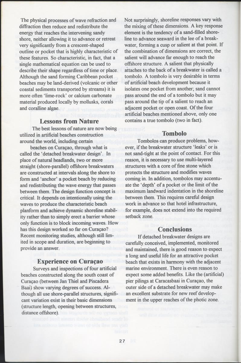 Artificial Beaches: Construction or destruction? - Proceedings of the 1st Reef Care Curacao Seminar - New Page