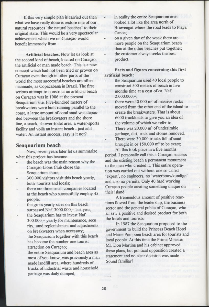 Artificial Beaches: Construction or destruction? - Proceedings of the 1st Reef Care Curacao Seminar - New Page