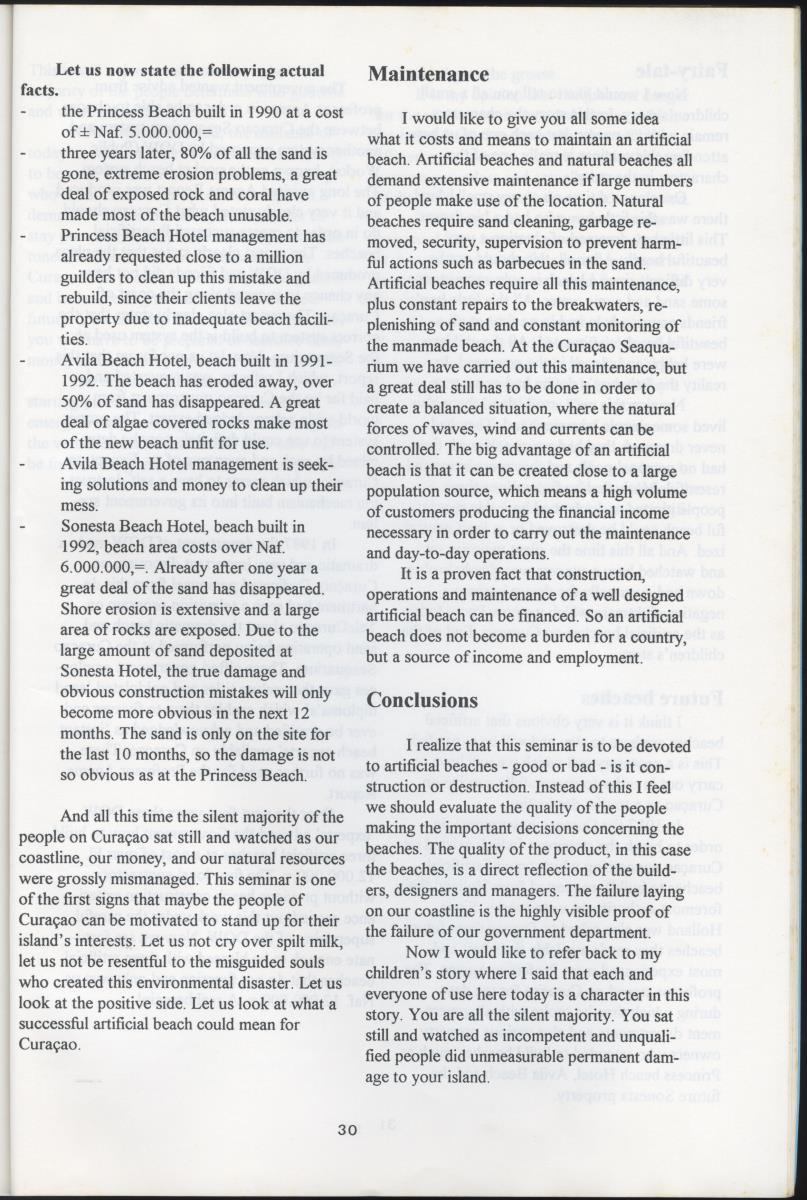 Artificial Beaches: Construction or destruction? - Proceedings of the 1st Reef Care Curacao Seminar - New Page