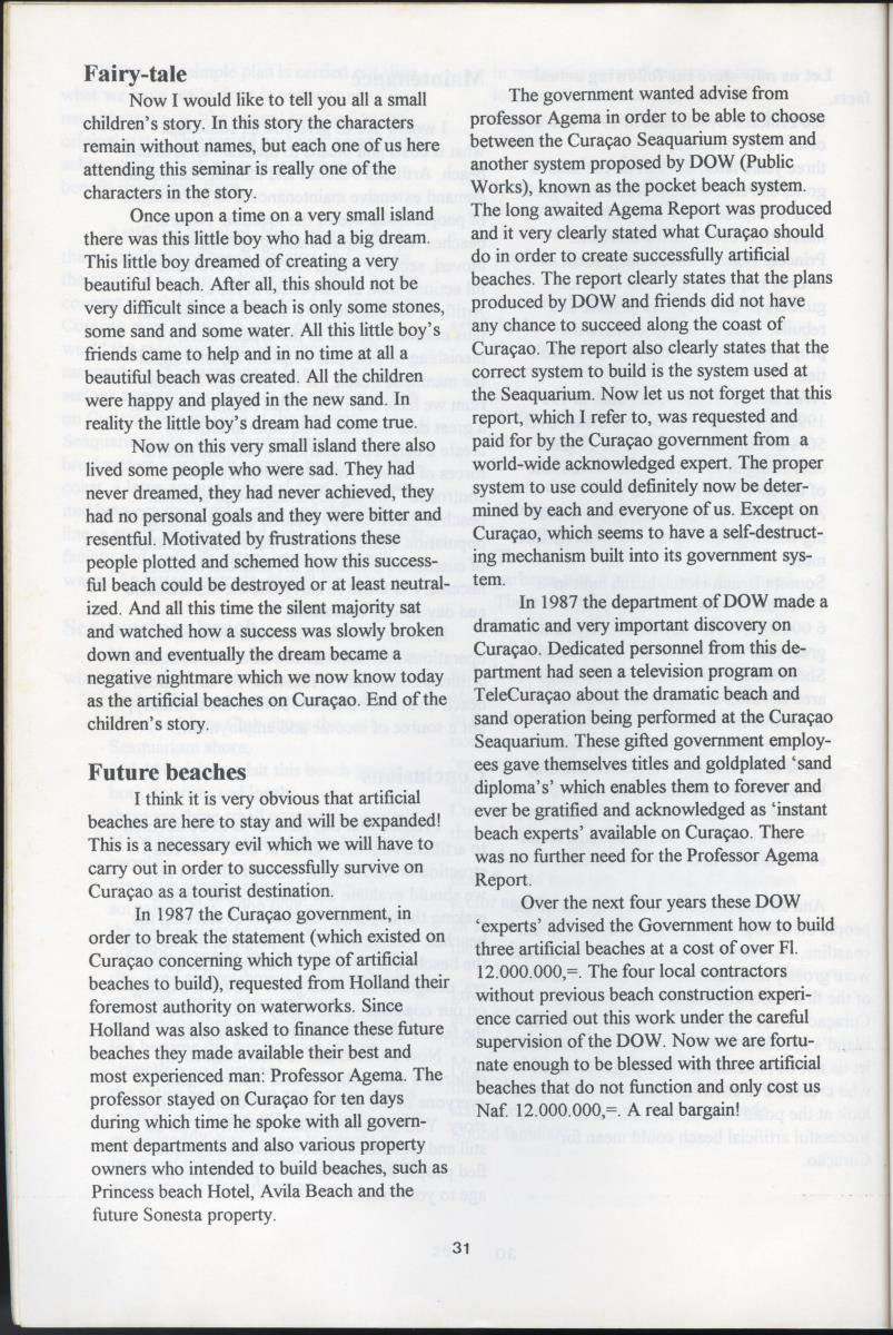 Artificial Beaches: Construction or destruction? - Proceedings of the 1st Reef Care Curacao Seminar - New Page