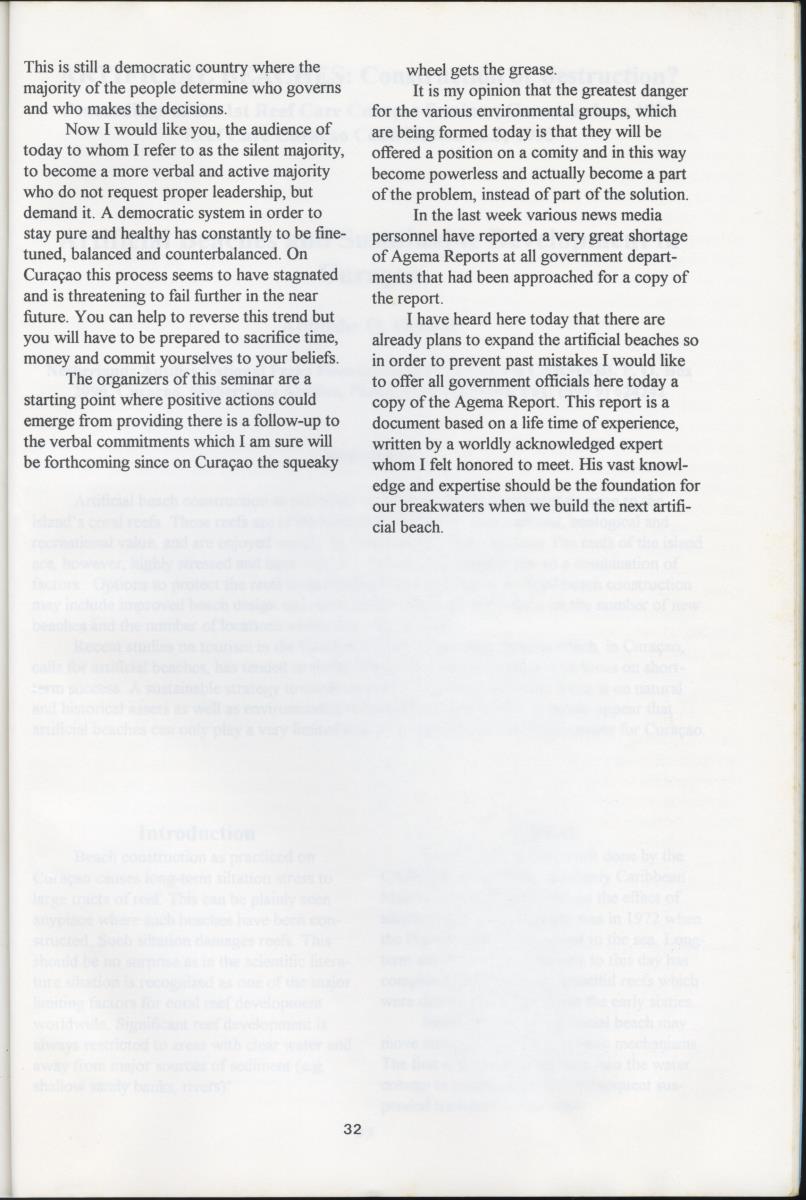 Artificial Beaches: Construction or destruction? - Proceedings of the 1st Reef Care Curacao Seminar - New Page