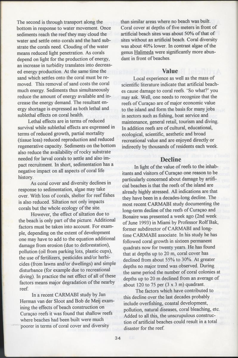 Artificial Beaches: Construction or destruction? - Proceedings of the 1st Reef Care Curacao Seminar - New Page