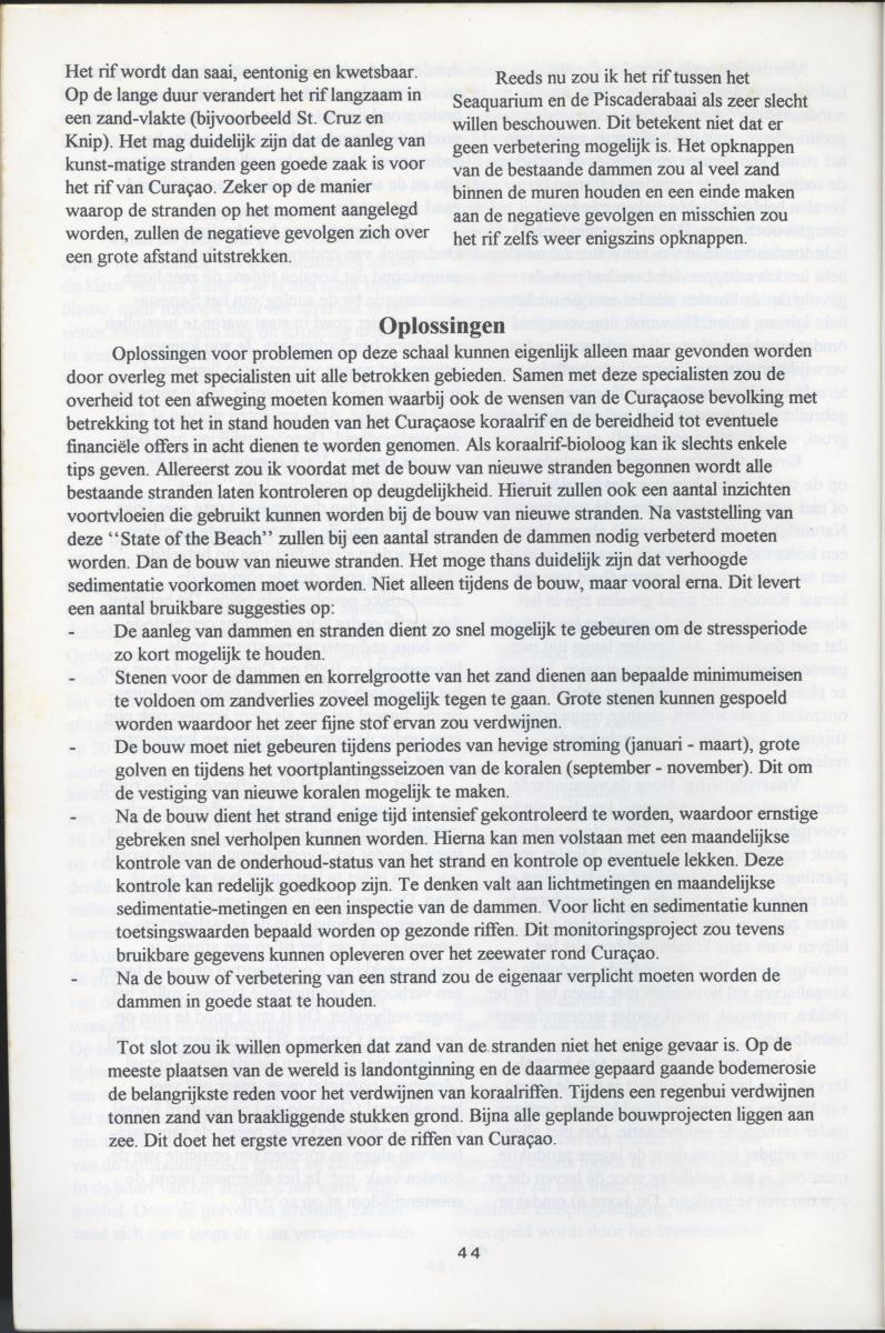 Artificial Beaches: Construction or destruction? - Proceedings of the 1st Reef Care Curacao Seminar - New Page