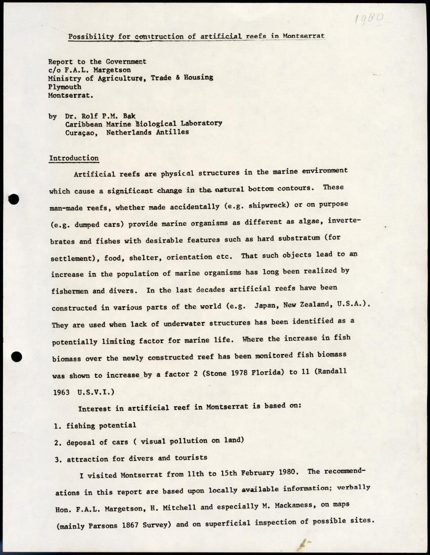 Possibilty for construction of artificial reefs in Montserrat - New Page