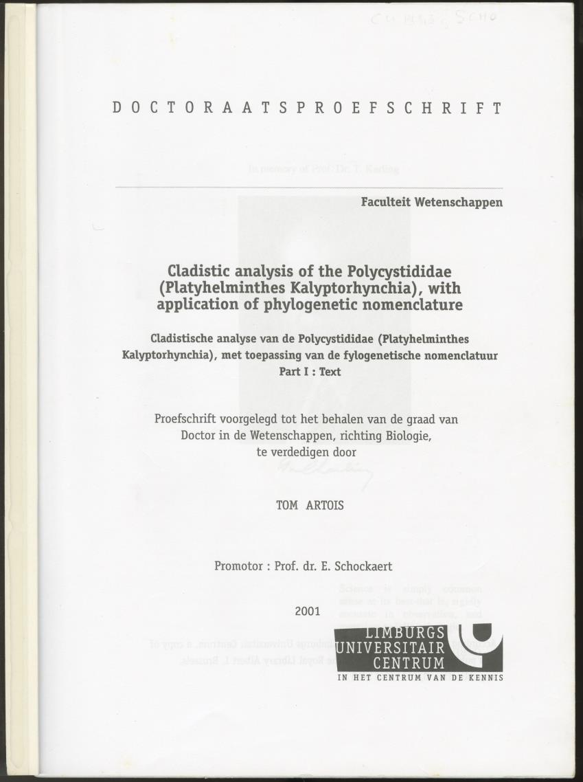 Z-Cladistic analysis of the Polycystididae (Platyhelminthes Kalyptorrhynchia), with application of phylogenetic nomenclature - New Page