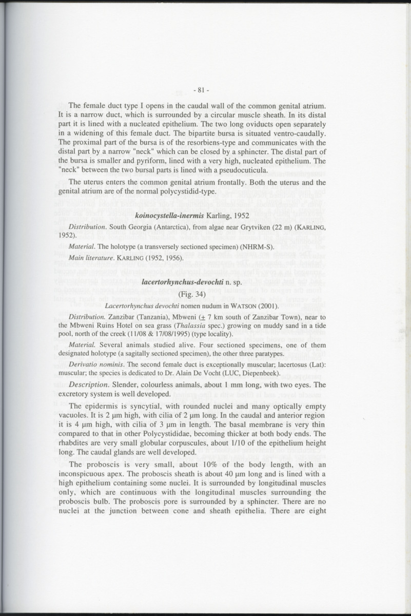 Z-Cladistic analysis of the Polycystididae (Platyhelminthes Kalyptorrhynchia), with application of phylogenetic nomenclature - New Page