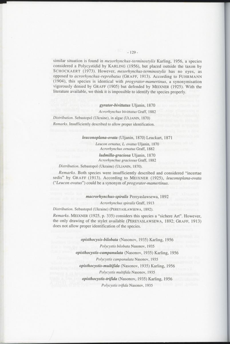 Z-Cladistic analysis of the Polycystididae (Platyhelminthes Kalyptorrhynchia), with application of phylogenetic nomenclature - New Page