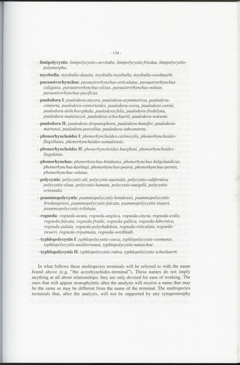 Z-Cladistic analysis of the Polycystididae (Platyhelminthes Kalyptorrhynchia), with application of phylogenetic nomenclature - New Page