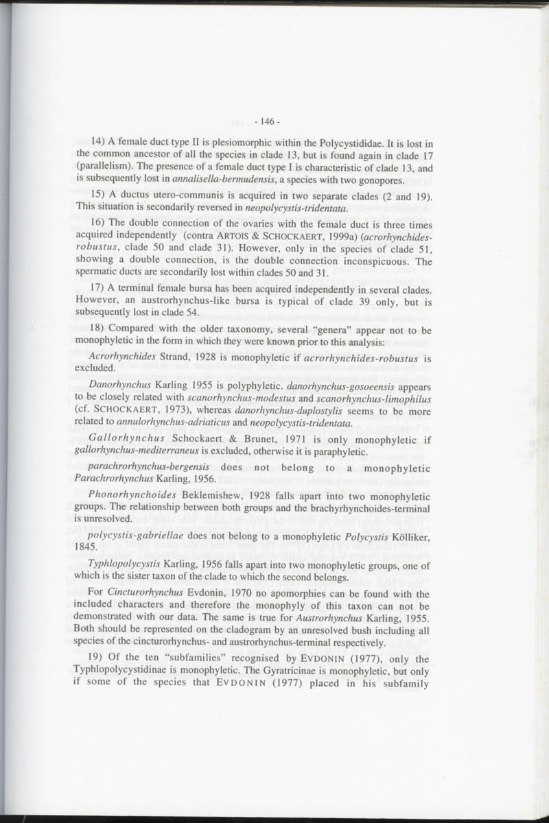 Z-Cladistic analysis of the Polycystididae (Platyhelminthes Kalyptorrhynchia), with application of phylogenetic nomenclature - New Page