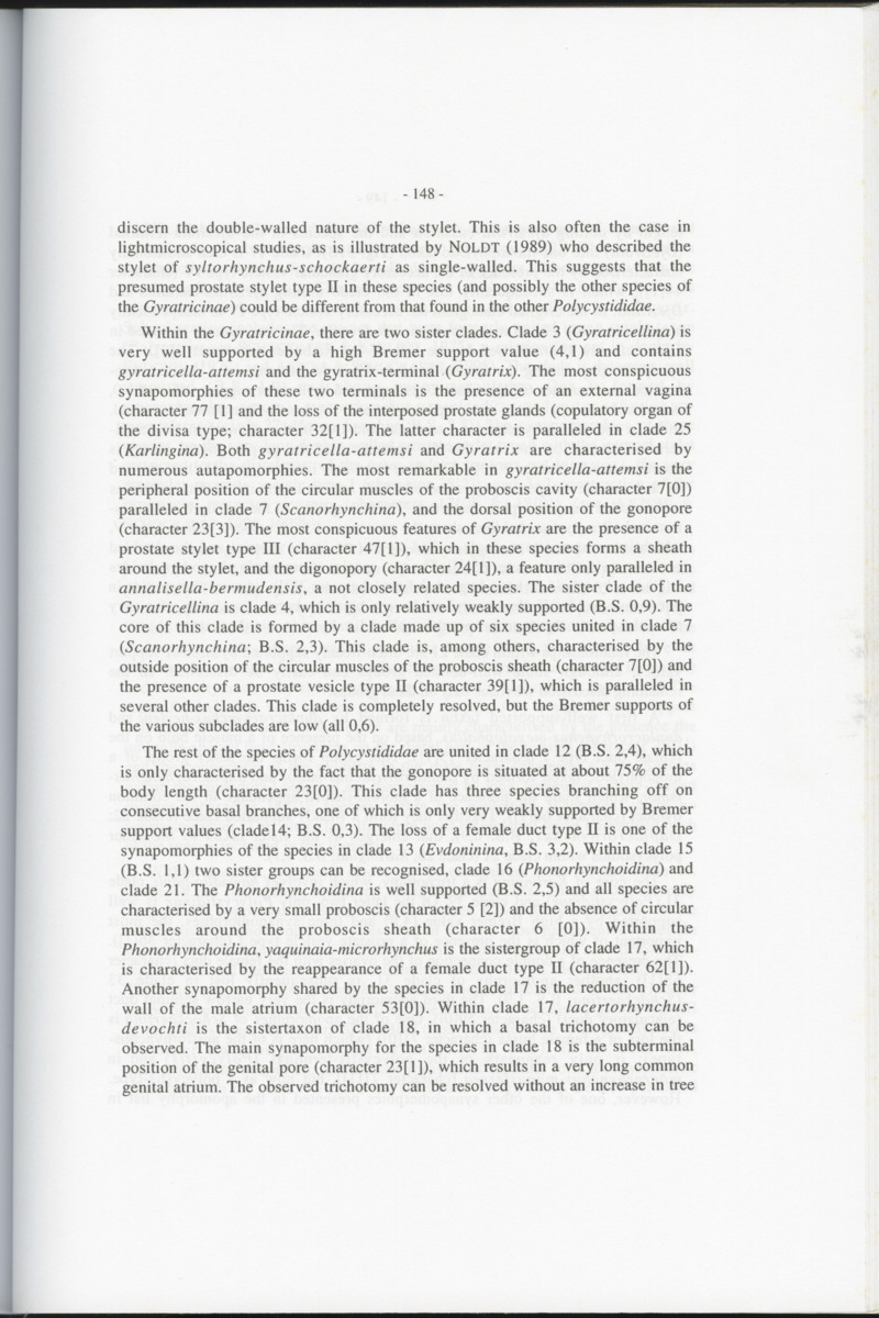 Z-Cladistic analysis of the Polycystididae (Platyhelminthes Kalyptorrhynchia), with application of phylogenetic nomenclature - New Page