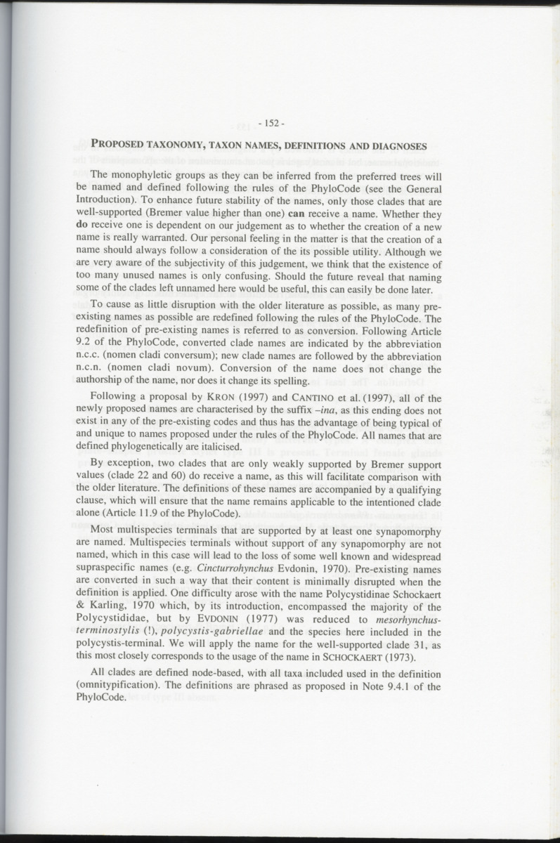 Z-Cladistic analysis of the Polycystididae (Platyhelminthes Kalyptorrhynchia), with application of phylogenetic nomenclature - New Page