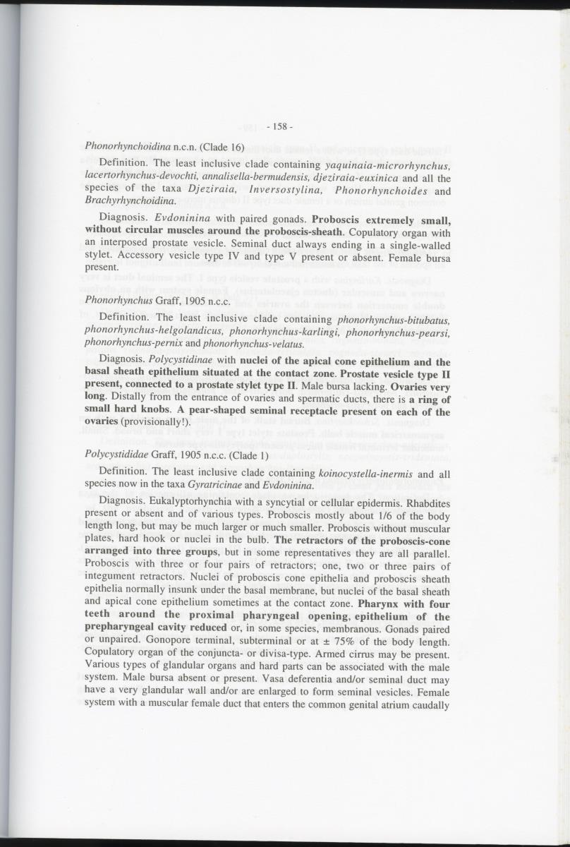 Z-Cladistic analysis of the Polycystididae (Platyhelminthes Kalyptorrhynchia), with application of phylogenetic nomenclature - New Page