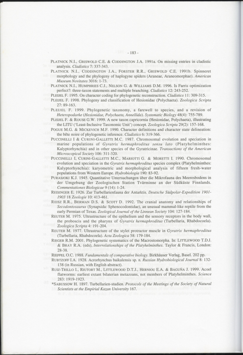 Z-Cladistic analysis of the Polycystididae (Platyhelminthes Kalyptorrhynchia), with application of phylogenetic nomenclature - New Page