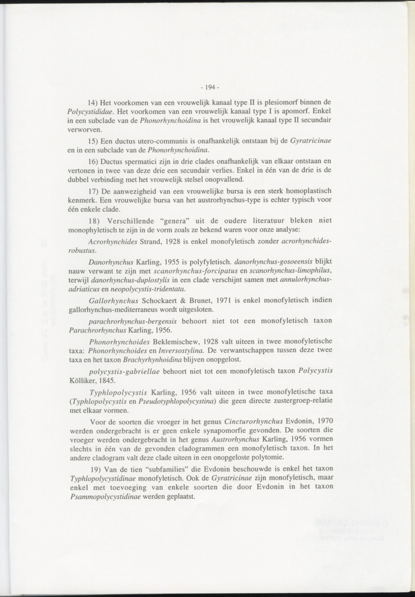 Z-Cladistic analysis of the Polycystididae (Platyhelminthes Kalyptorrhynchia), with application of phylogenetic nomenclature - New Page