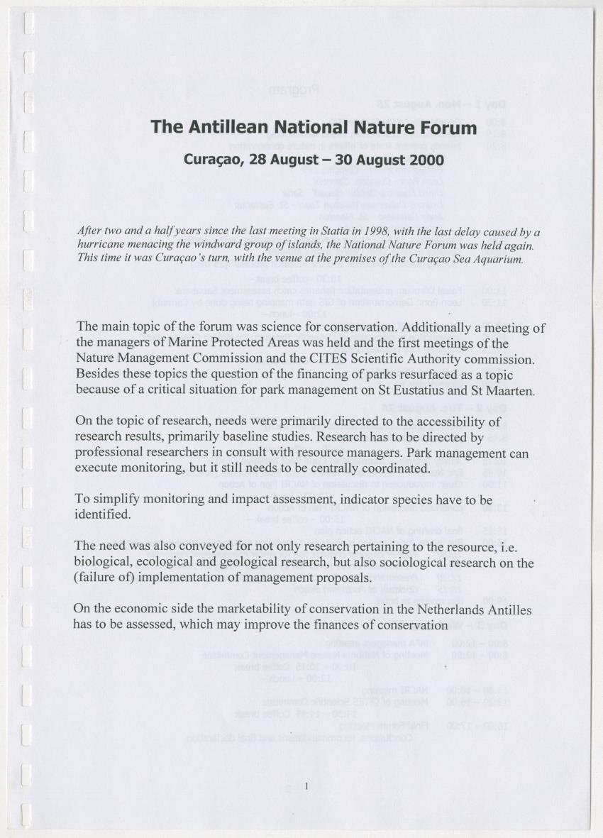 The Antillean National Nature Forum 2000 - New Page