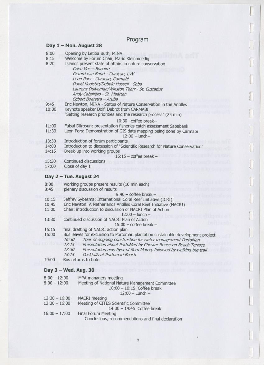 The Antillean National Nature Forum 2000 - New Page