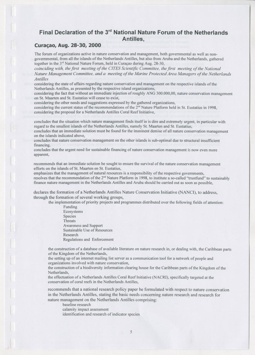 The Antillean National Nature Forum 2000 - New Page