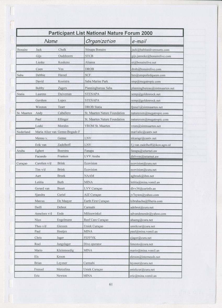 The Antillean National Nature Forum 2000 - New Page