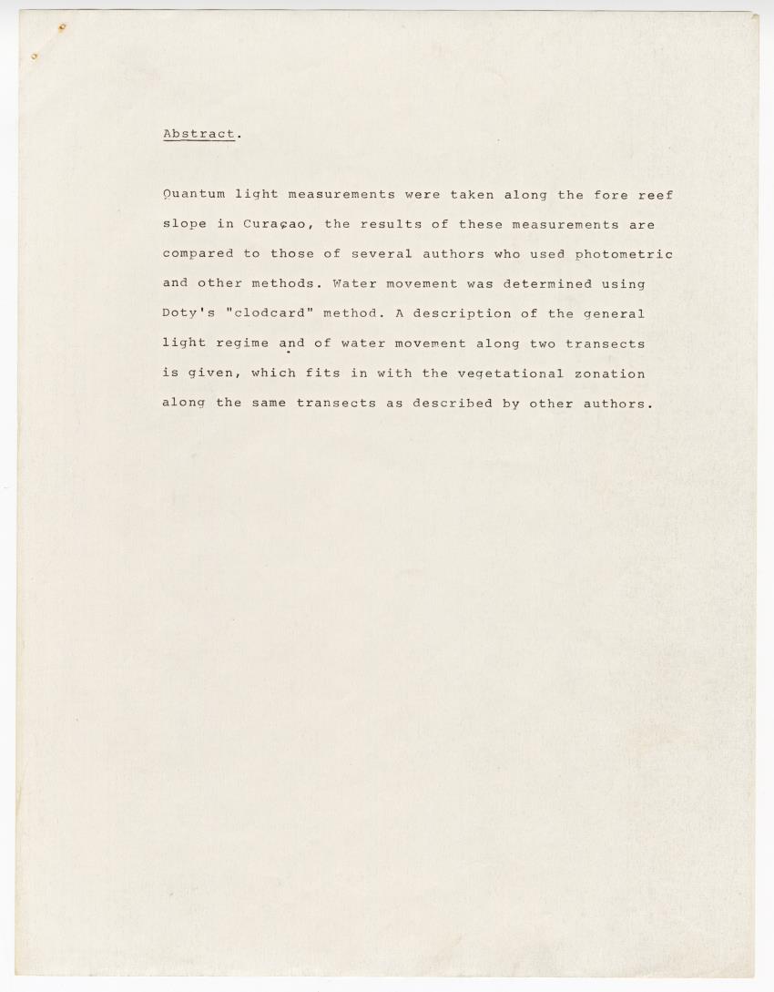 Quantum light measurements and observations on water movement along the Curacao fore reef slope - New Page