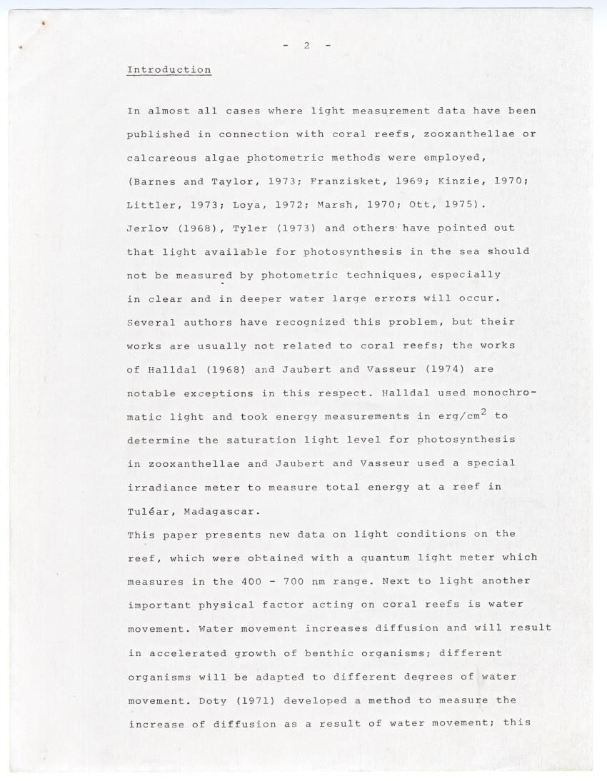 Quantum light measurements and observations on water movement along the Curacao fore reef slope - New Page