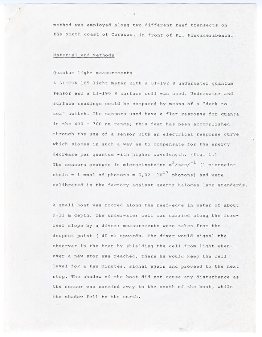 Quantum light measurements and observations on water movement along the Curacao fore reef slope - New Page