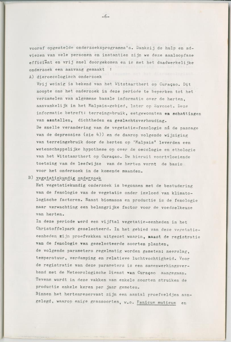 Project Bina, Een programma ter bescherming en vermeerdering van het Curacaose Witstaarthert; voortgangsrapport nr 1 - New Page