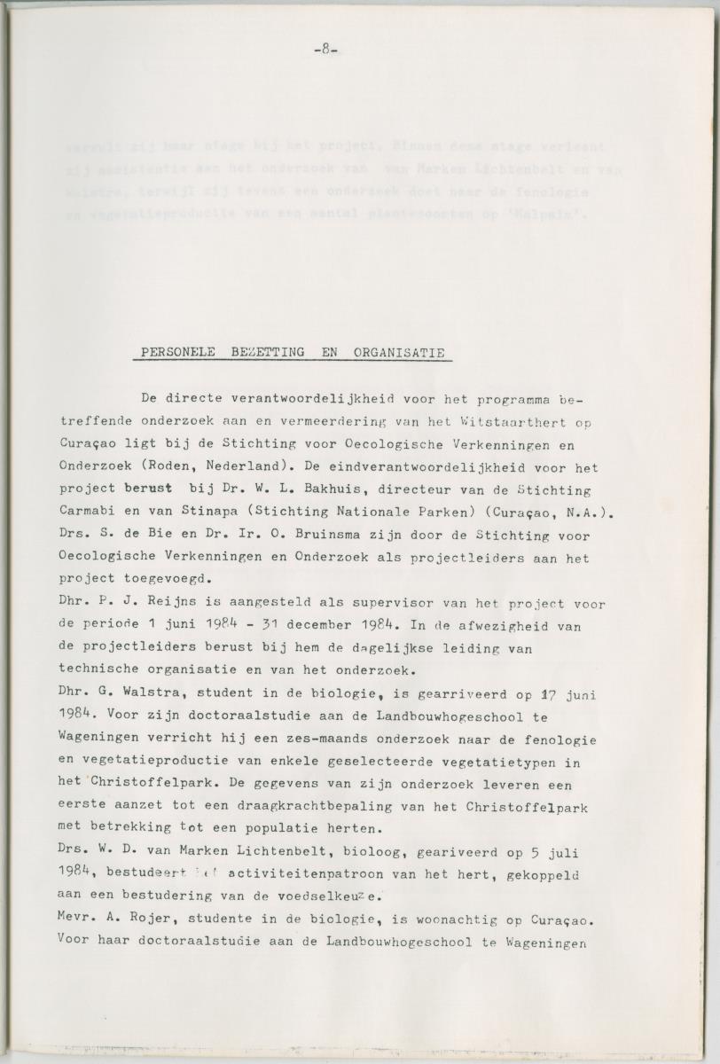 Project Bina, Een programma ter bescherming en vermeerdering van het Curacaose Witstaarthert; voortgangsrapport nr 1 - New Page