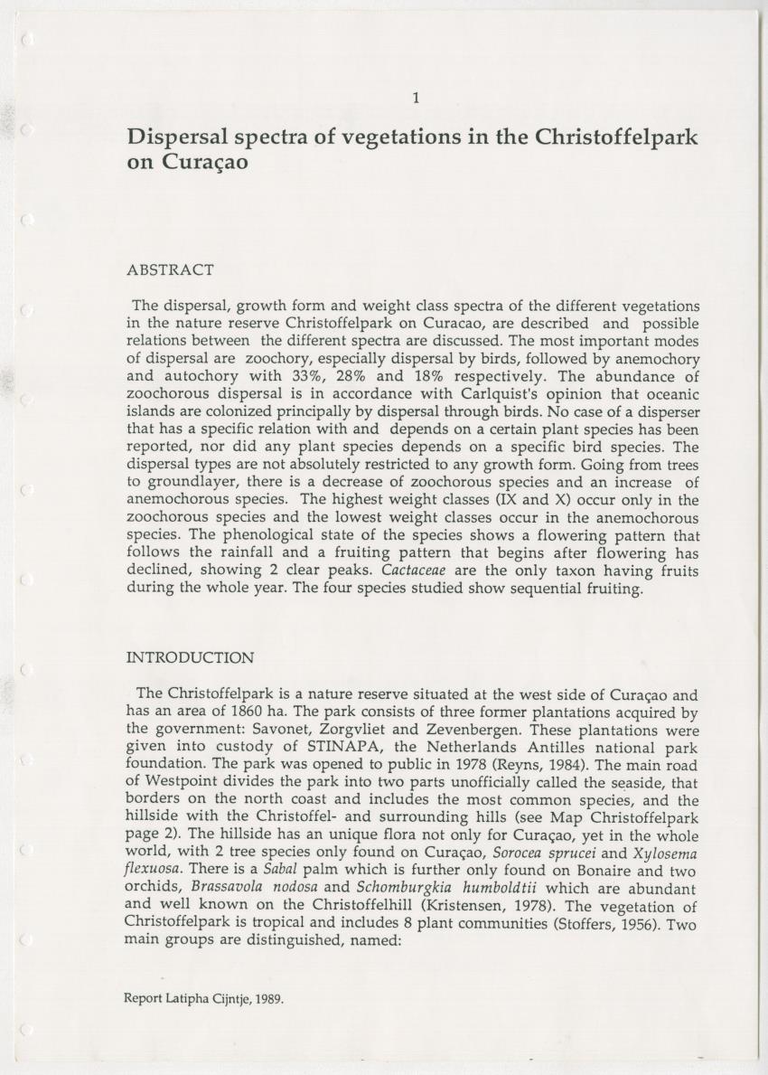Z Dispersal spectra of vegetations in the Christoffelpark on Curacao - New Page