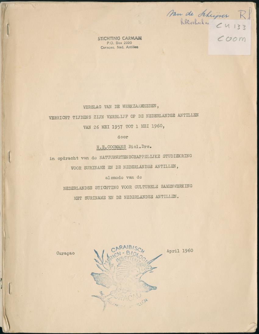 Z   Verslag van de werkzaamheden, verricht tijdens zijn verblijf op de Nederlandse Antillen - samenstellen van een centrale catalogus van wetenschappelijke werken in bibliotheken van Curacao - New Page