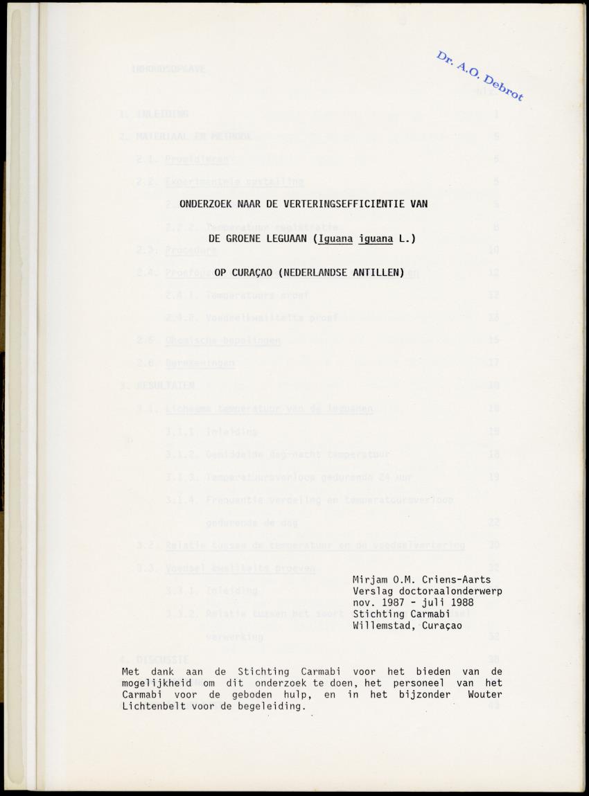 Z Onderzoek naar de verteringsefficientie van de groene leguaan (Iguana iguana L.) op Curacao (Nederlandse Antillen) - New Page