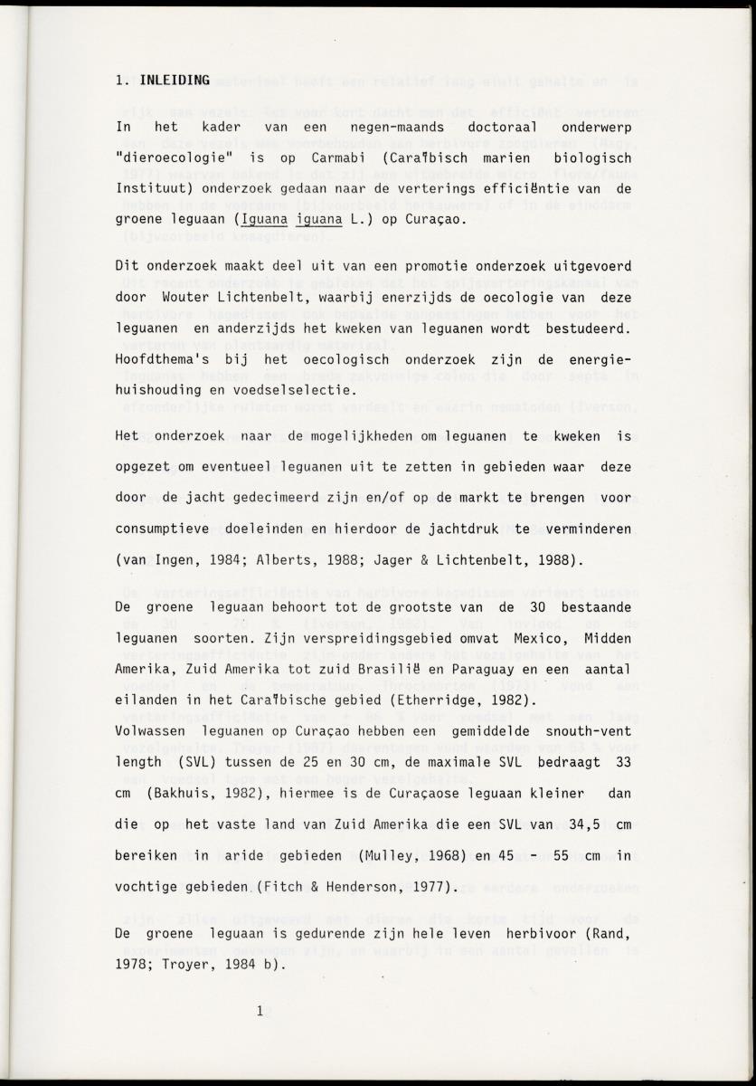 Z Onderzoek naar de verteringsefficientie van de groene leguaan (Iguana iguana L.) op Curacao (Nederlandse Antillen) - New Page