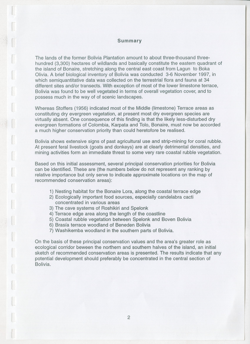 Z Brief Biological Inventory of Bolivia, Bonaire, Netherlands Antilles - New Page