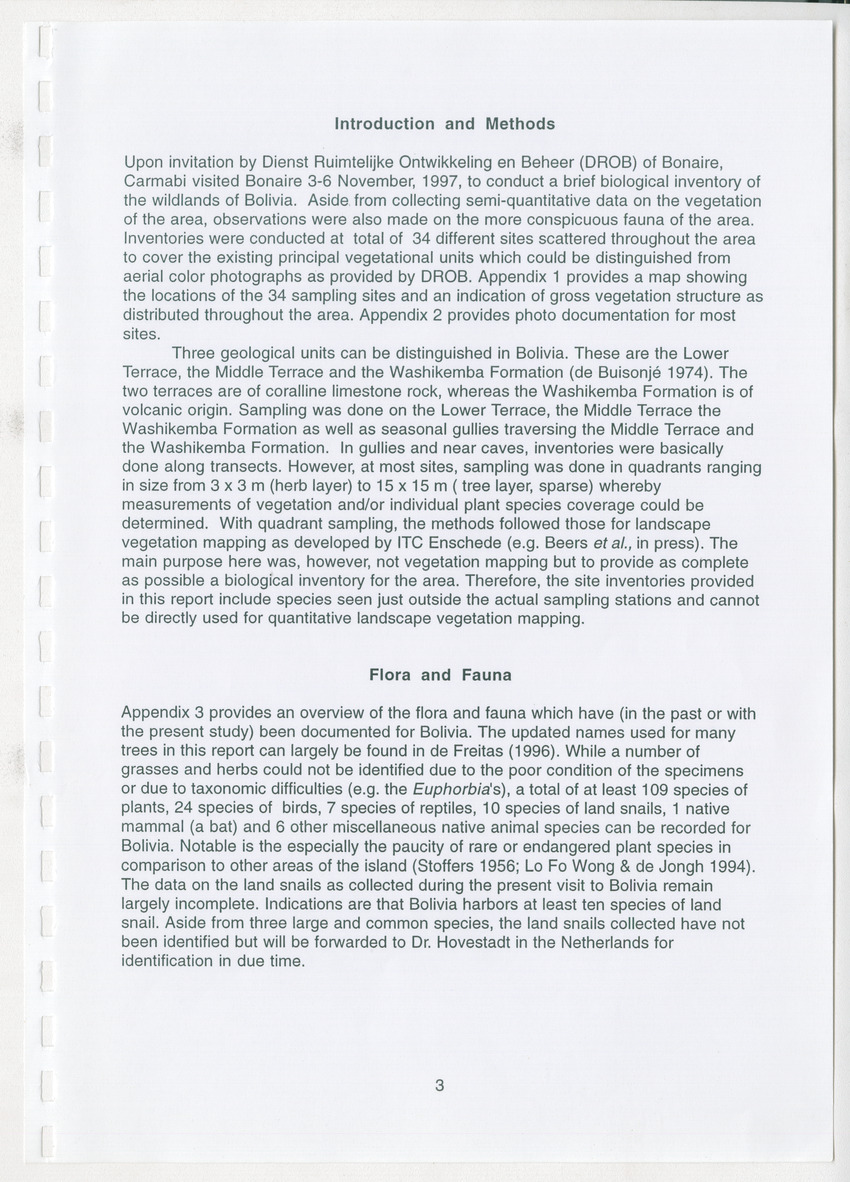 Z Brief Biological Inventory of Bolivia, Bonaire, Netherlands Antilles - New Page