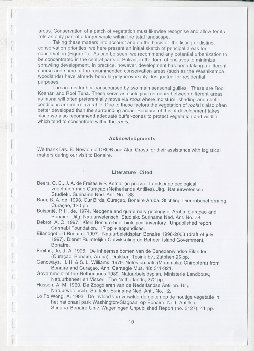 Z Brief Biological Inventory of Bolivia, Bonaire, Netherlands Antilles - New Page