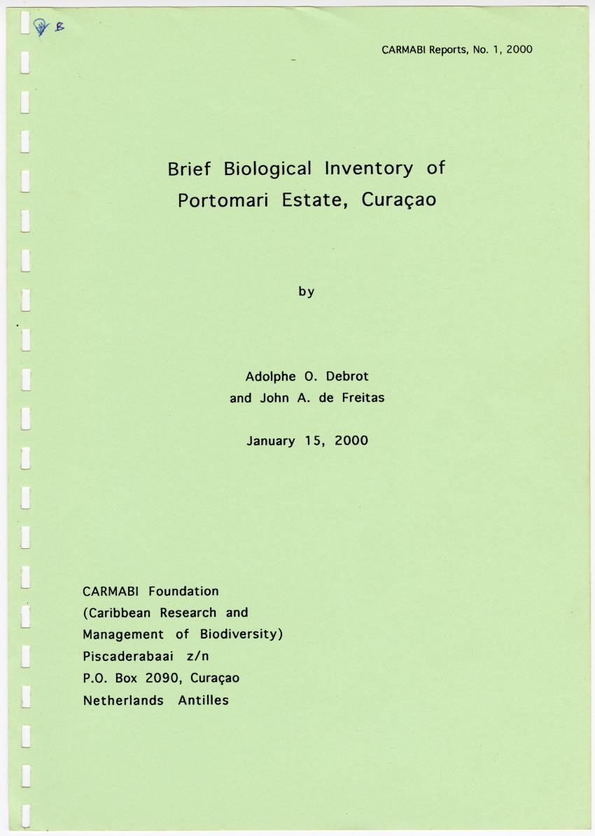 Z Brief Biological Inventory of Portomari Estate, Curacao - New Page