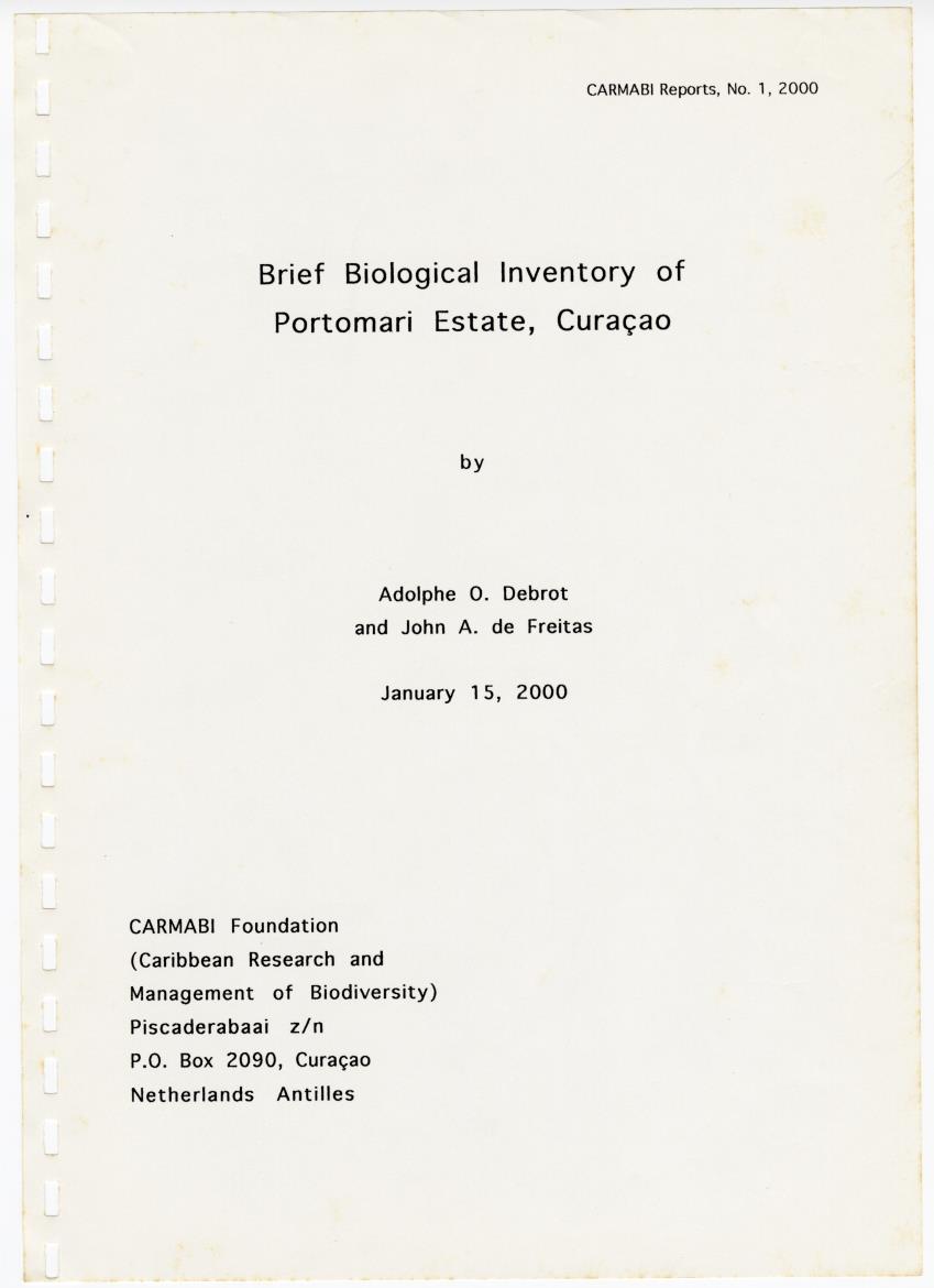 Z Brief Biological Inventory of Portomari Estate, Curacao - New Page